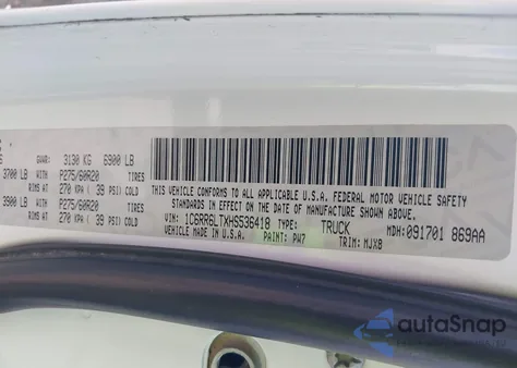 2017 Ram 1500 Lone Star 4X2 5'7 Box z USA, uszkodzony, nr VIN 1C6RR6LTXHS536418